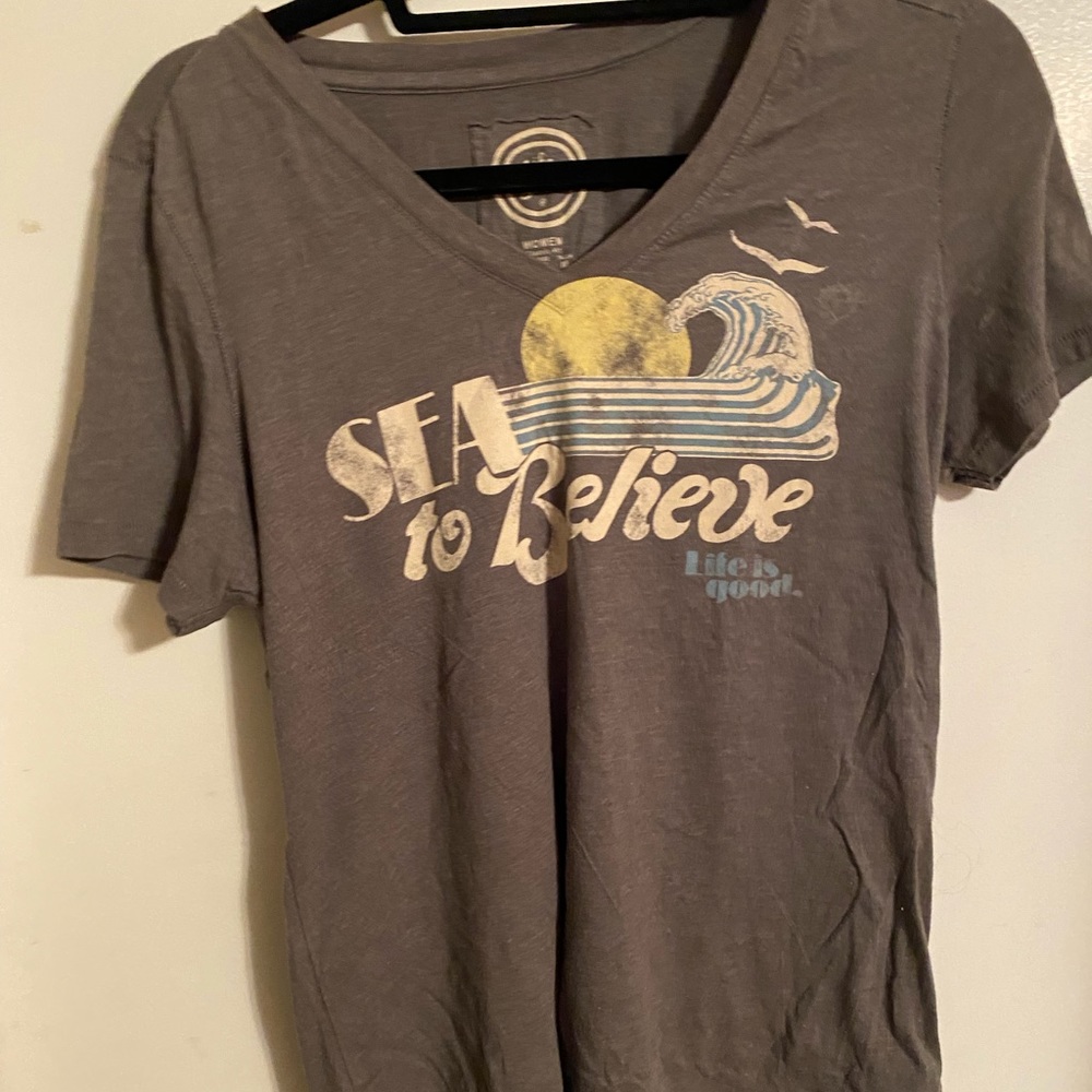 Life is Good v-neck cotton tee